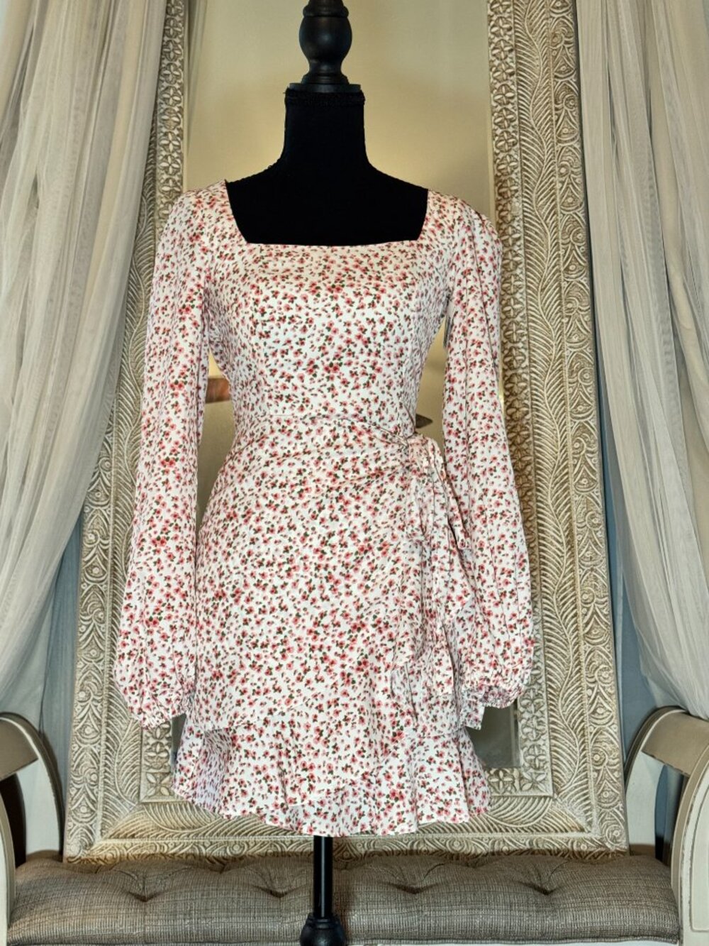 NWT Princess Polly Villa Floral Mini Dress Size 2 Pink Rose Ruffle - Picture 4 of 14